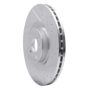 Volvo XC90 Brake Rotor (1) - Front Right - R1 Concepts - Drilled & Slotted - Silver - `16-`26